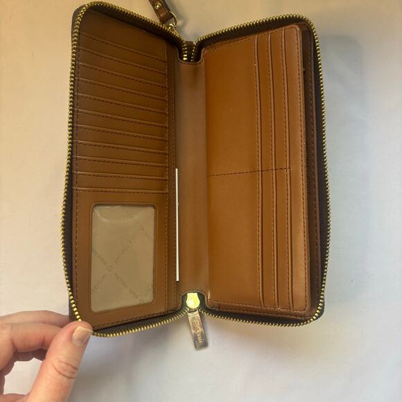 MICHAEL KORS Zip Around Long Wallet Wristlet Brown Jet Set Travel Signature - Picture 7 of 11